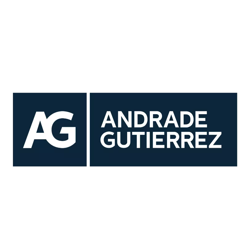 Logo da empresa Andrade Gutierrez, interativa ao passar o mouse por cima ela aumenta de tamanho