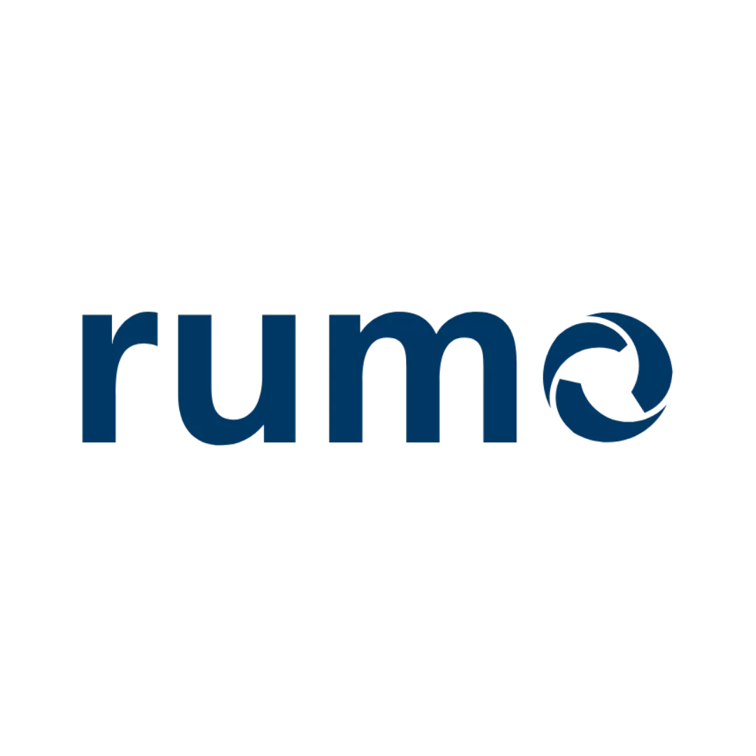 Logo da empresa Rumo, interativa ao passar o mouse por cima ela aumenta de tamanho