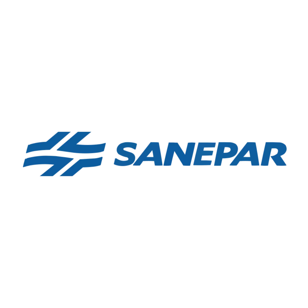 Logo da empresa Sanepar, interativa ao passar o mouse por cima ela aumenta de tamanho