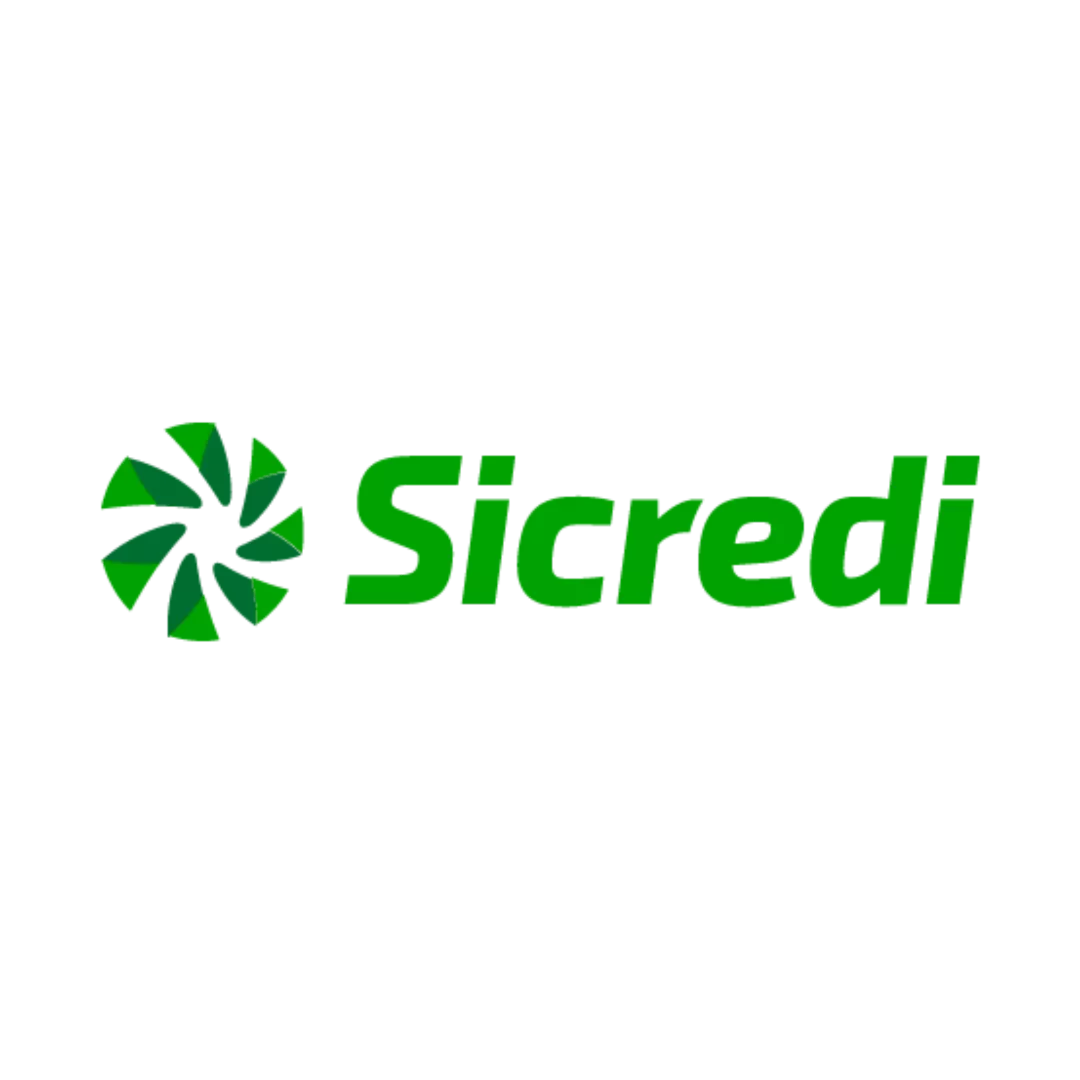Logo da empresa Sicredi, interativa ao passar o mouse por cima ela aumenta de tamanho