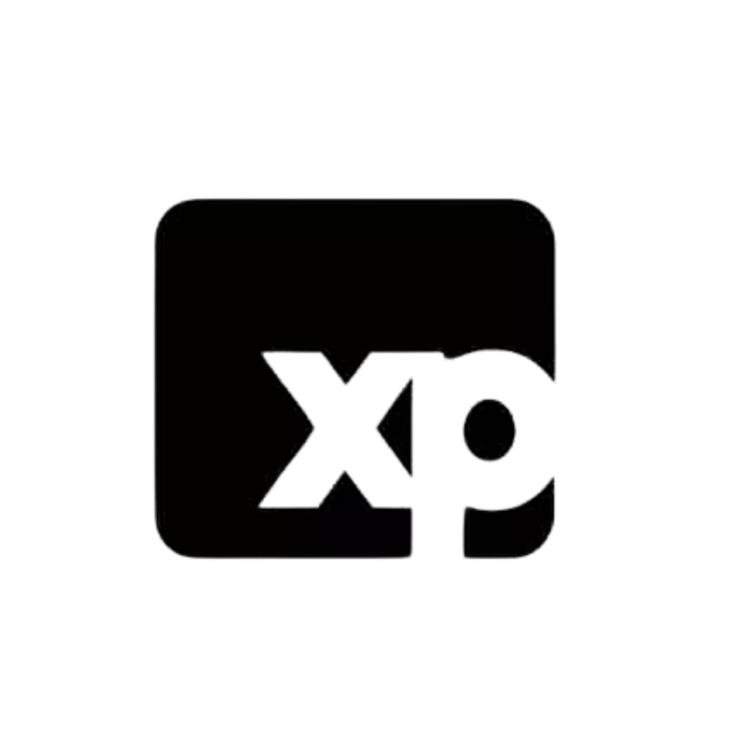 Logo da empresa XP, interativa ao passar o mouse por cima ela aumenta de tamanho